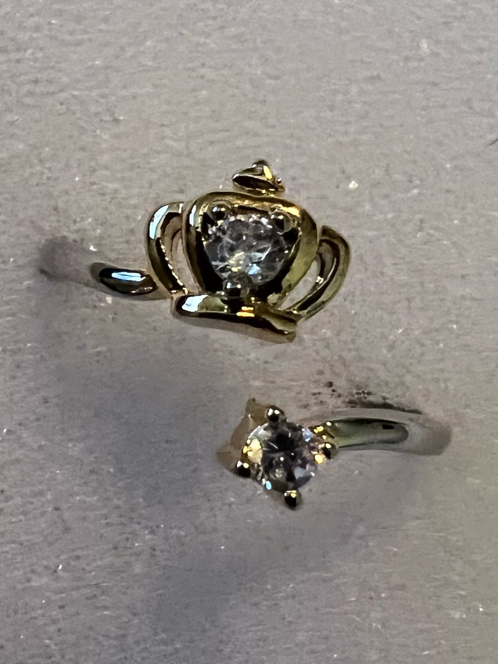 .925 Gold over Sterling Crown Adjustable Ring w CZ Stones - Woman’s Jewelry